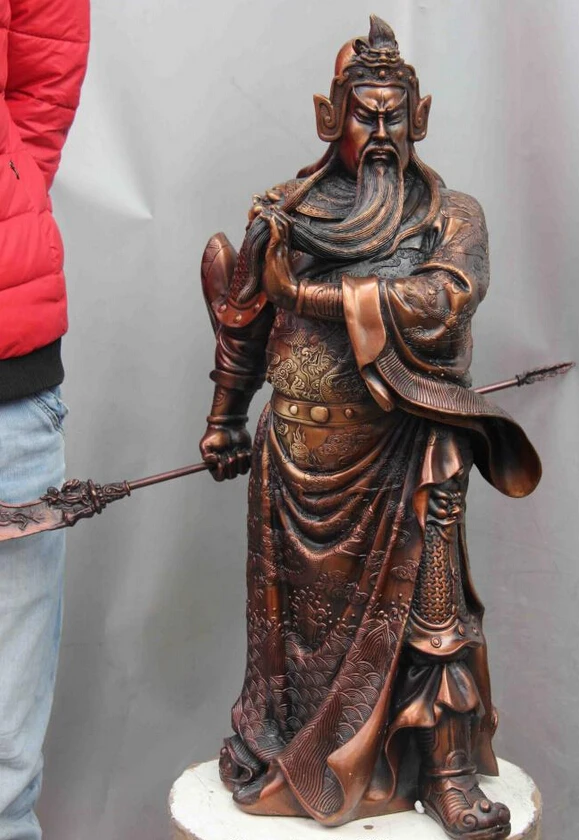 

song voge gem S1487 China Red Bronze Copper Buddhism Temple Dragon Guan Gong Yu Sword Buddha Statue