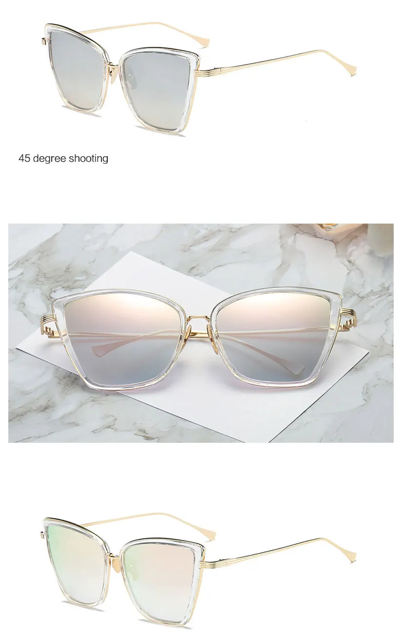 rose gold sunglasses 2022 New Brand Designer Cateye Sunglasses Women Vintage Metal Glasses For Women Mirror Retro Lunette De Soleil Femme UV400 sunglasses for women