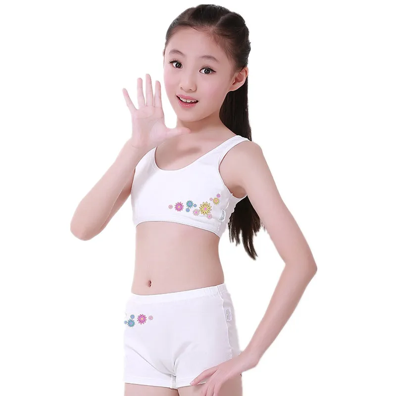 

Teenagers girls cotton underwear set training bras camisole vest tops + boxer briefs panties for kids girls students cosy undies