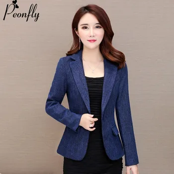 

PEONFLY New High Quality Women Solid Color Blazer Elegant Fashion Long Sleeve Casual Temperament Suit Female Jacket Autumn XXXL