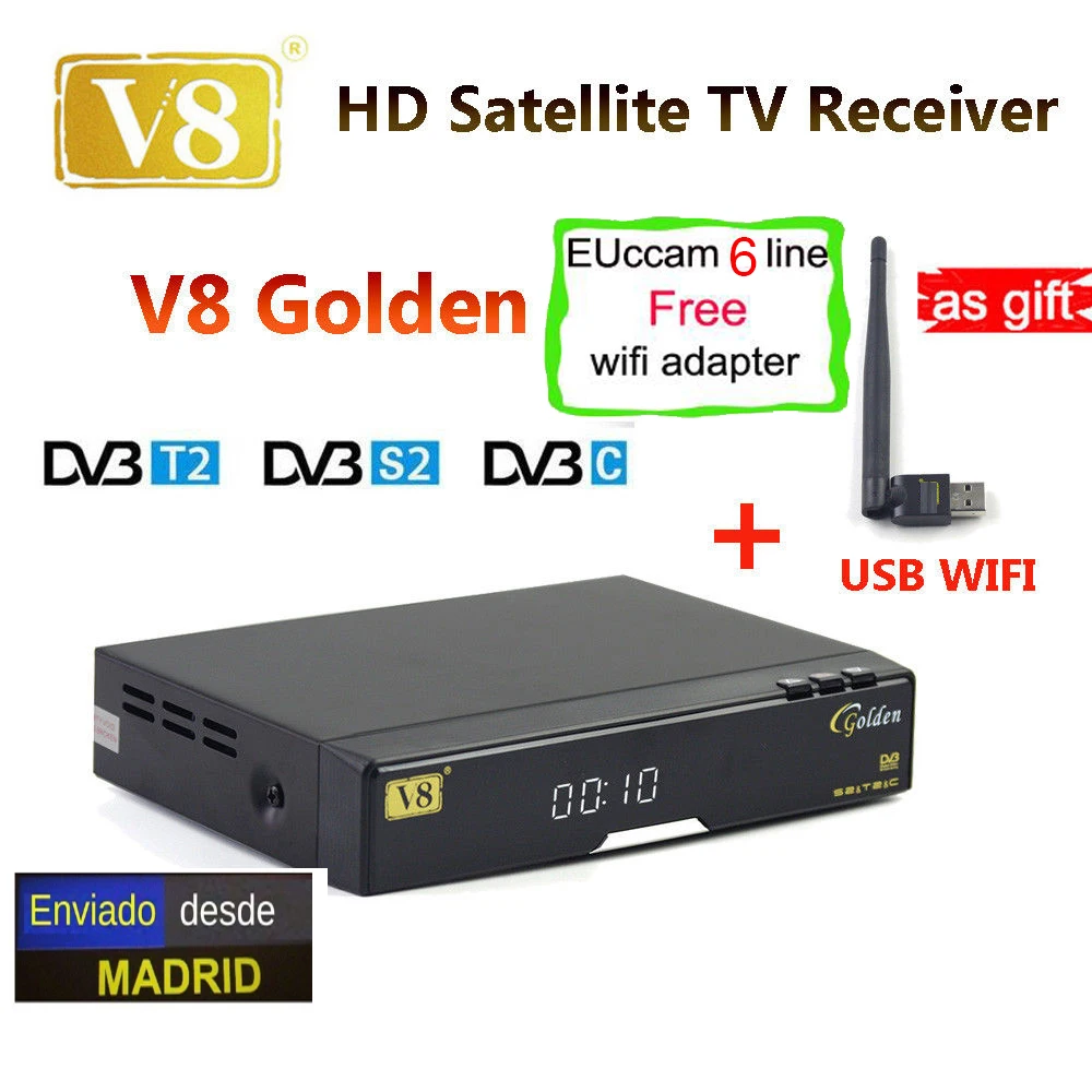 

dvb-t2 dvb-s2 dvb-c freesat v8 golden combo usb wifi receptor satelite digital powervu iptv satellite receiver ccam 1 year