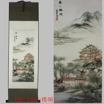 

Spring Hill Pavilion pattern silk painting decoration scroll painting Chinese characteristics and the new special