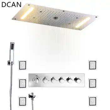 Embed Ceiling Rainfall Showers Set Massage Spray Led Electric Power Bathroom 5 Way Conceal Install Thermostatic Shower Faucets