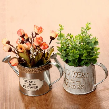 

Vintage Metal Iron Flower Watering Barrel Flower Succulent Pot Plant Bucket Home Ornaments Desktop Decoration Photo Props
