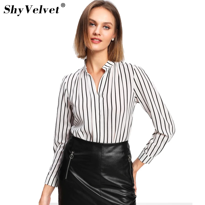 Ladies Striped Formal Blouses for Work Wear Women Long