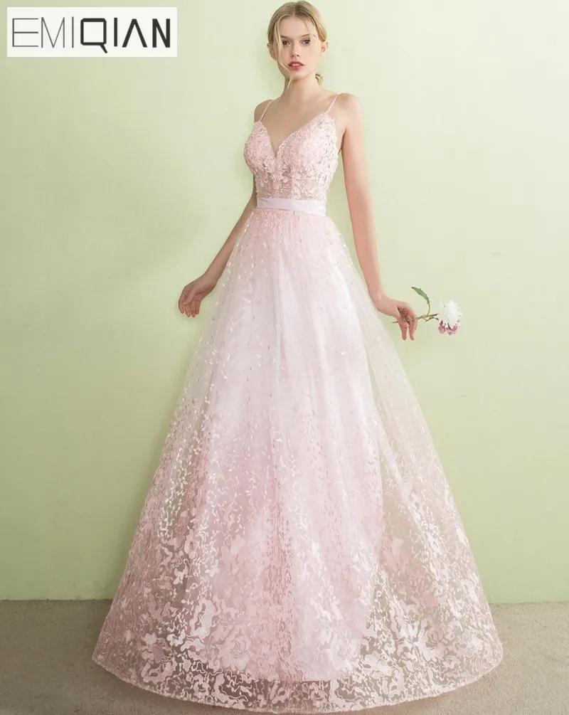 Дизайнерские Вечерние платья трапециевидной формы с открытой спиной и тонкими бретельками; розовые кружевные вечерние платья; Vestido de festa