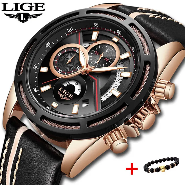 

LIGE 2018 New Mens Watches Top Brand Luxury Men's Military Sports Watch Casual Leather Waterproof Quartz Watch Relogio Masculino