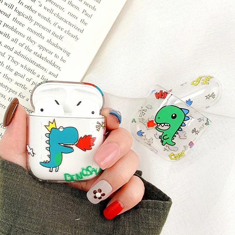 

Transparent Earphone Case For Airpods 1/2 Cartoon Dinosaur Wireless Bluetooth Charging Box Bag Headphone Hard Protective Cover