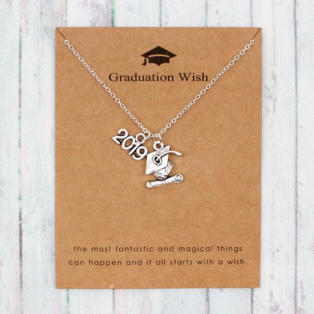 Collar Para Mujer, Accesorio De Graduación Con Tapa Universitaria, Cadena, Regalos De Amistad Con Tarjeta, 2019, 2020 - - AliExpress