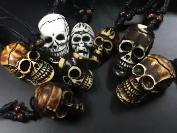 

FREE SHIPPING 8 PCS vintage devil skull mixed color biker Necklace