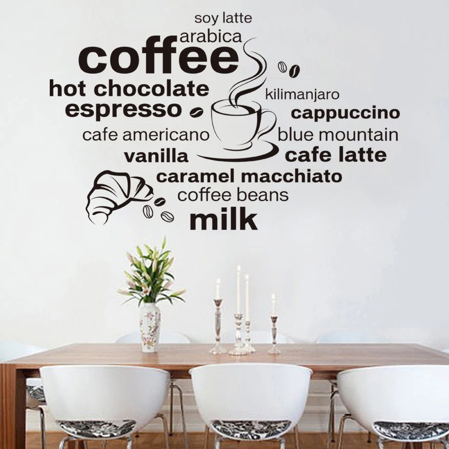 Creative English Coffee Quotes Wall Sticker Home decor Kitchen