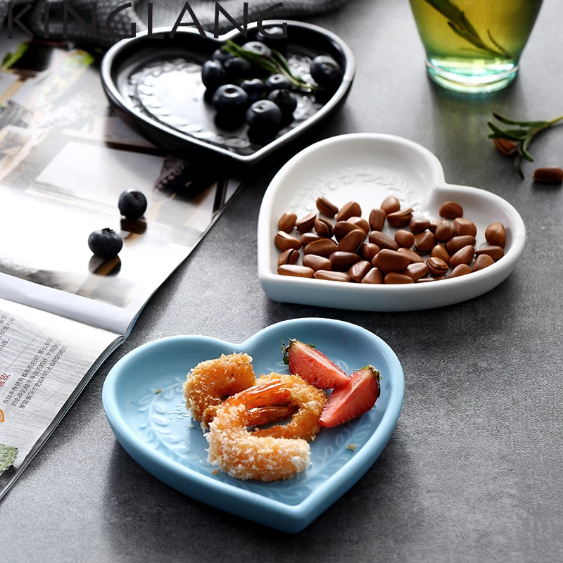 

Ceramic heart shape tapas snack dish plate something blue