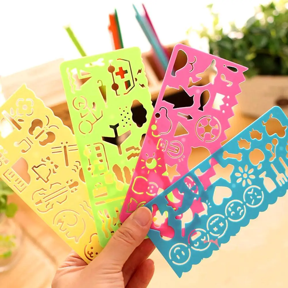 

4 Pcs Stationery Ruler Candy Color School Painting Supplies Drafting Tool Art Drawing Template For Child Gift Tool Art Drawing