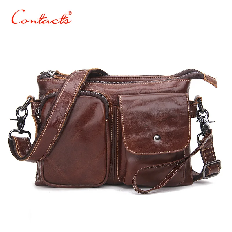 CONTACT'S Vintage Men Messenger Bags High Quality Flexible Leather