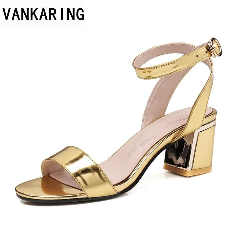 

VANKARING best sellers 2018 new gold silver summer leather sandals sexy high heels shoes woman dress party shoes big size 31-43