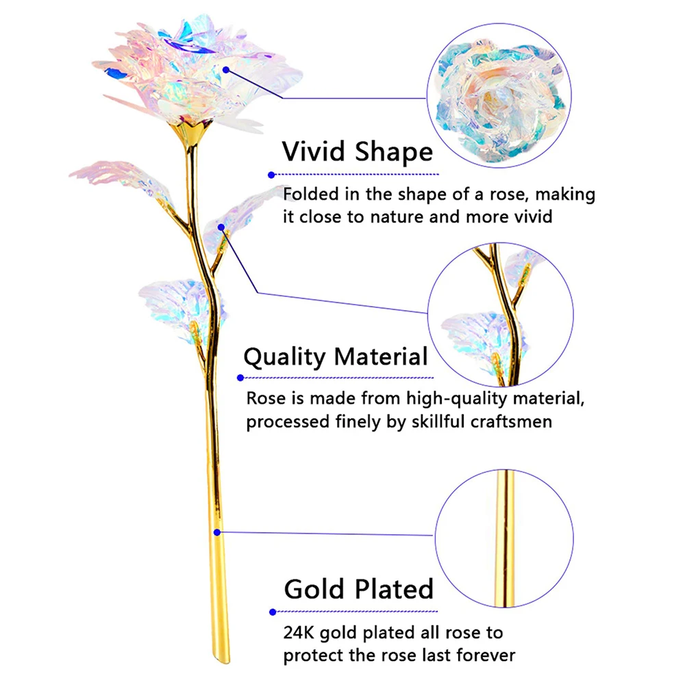 24 K Красочная Золотая фольга светящаяся искусственная Роза цветок со светом свадьба подарок на день матери День благодарения