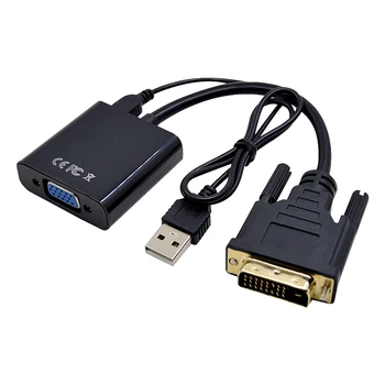 

CHIPAL 10PCS 25Pin DVI to 15Pin VGA Converter DVI-D to VGA Adapter for PC Computer + USB Power Supply HD 1080P Display black