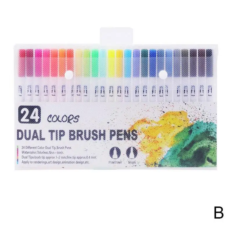 12 /24/36/48/60/100 colors Double-headed Watercolor Pen Cross-borderMarker Set Brush Pen Hook Line Pen Art Marker - Color: B