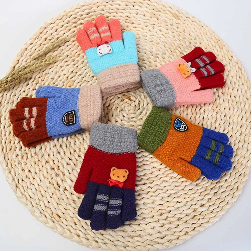 

MUQGEW Girls Boys Gloves Baby Children Winter Cartoon Bear Patchwork Keep Warm Mittens Gloves Baby Accessories