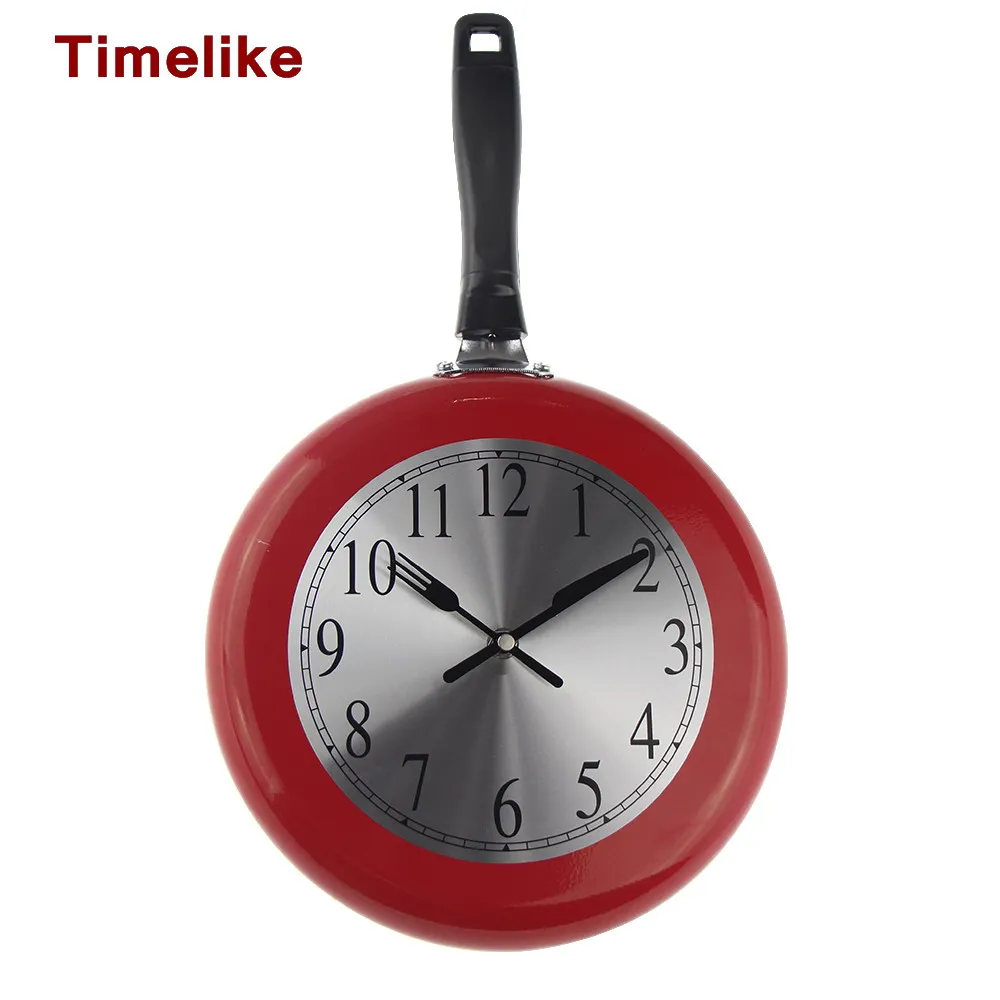 2023 New Frying Pan Wall Clock Citchen 10 Inch Creative Metal Wall Watch Saat Home Decor Pistola De Airsoft for Home Decoration