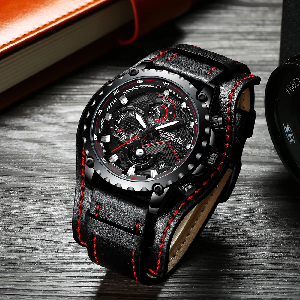 

Reloj hombre CRRJU Luxury Brand Male Leather Automatic Date Quartz Watches Men Waterproof Sport Clock Relogio Masculino Gift