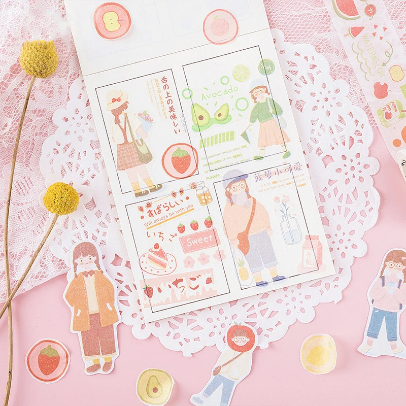 15 50 мм * 5 м Kawaii милые Клубничные персиковые васи ленты наклейки Скрапбукинг