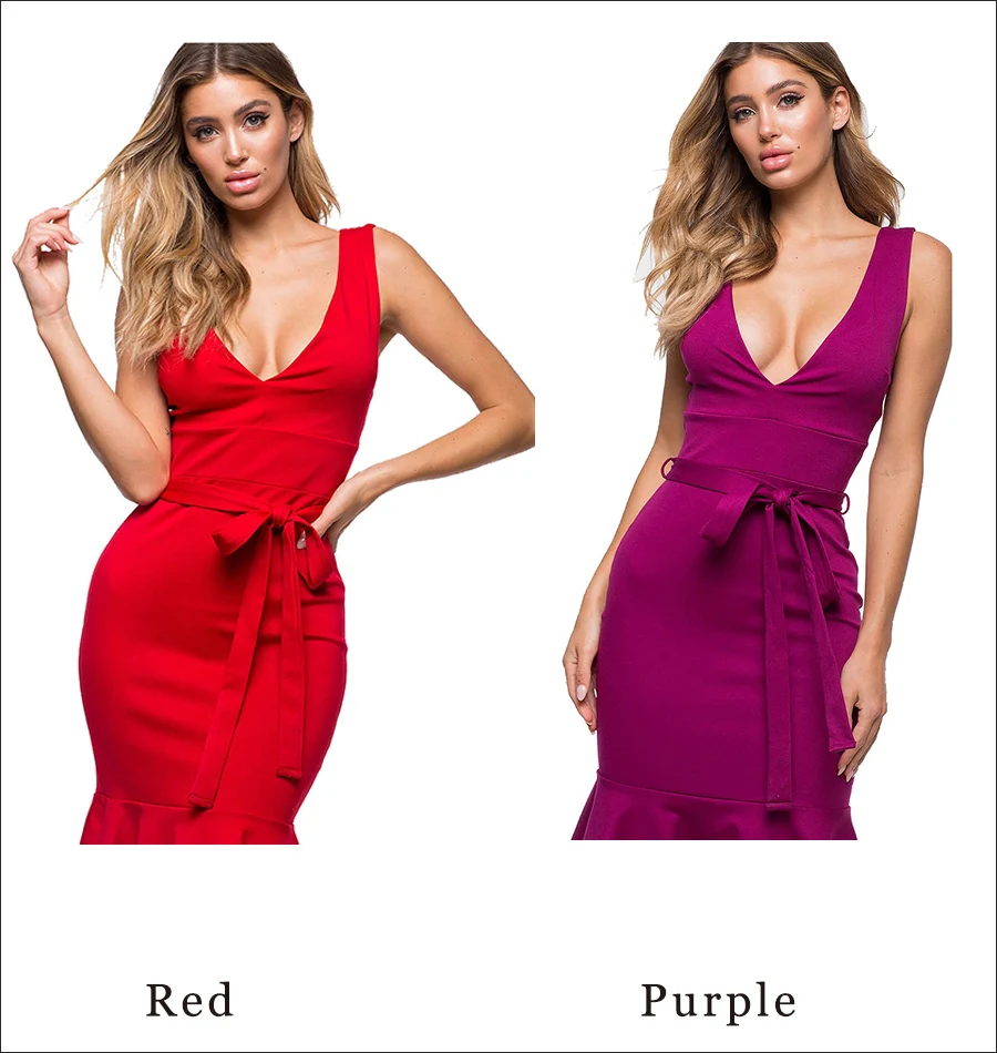 Gladiolus V-Neck Backless Sexy Summer Dress Women Red Belt Tunic Mermaid Bodycon Dress Evening Party Dresses Robe Femme Ete 2018 (15)