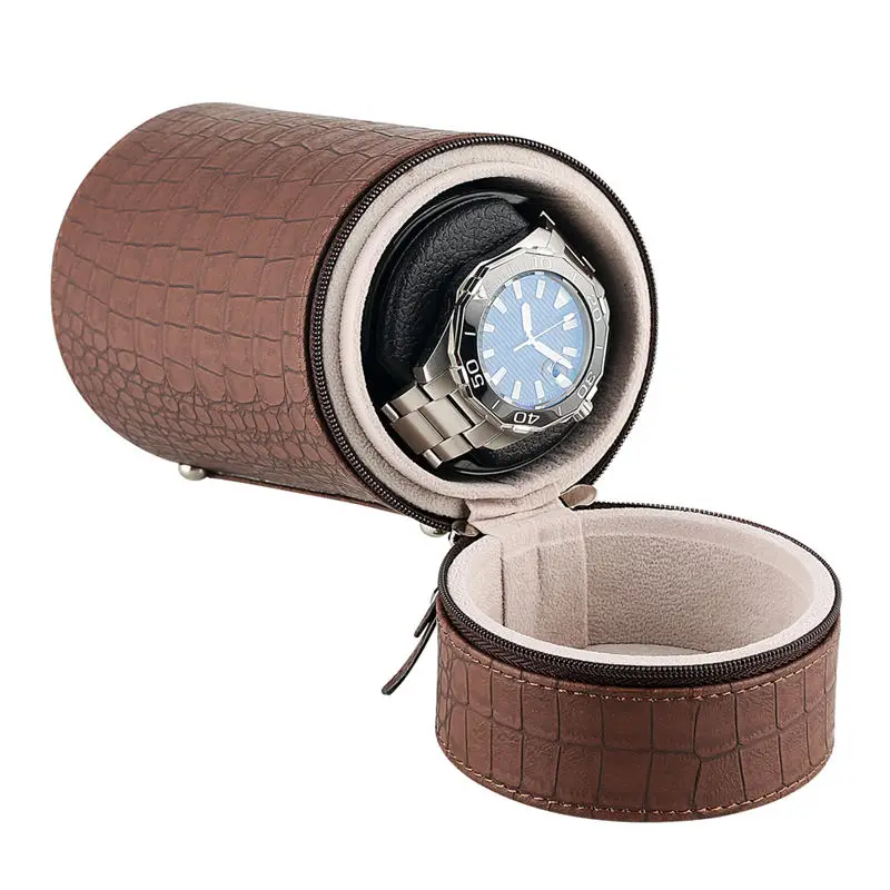 Коричневый цилиндр немой с автоматическим заводом часов вращающаяся коробка для хранения часов крокодиловый узор кожаный дисплей USB кабель zegarek двигатель