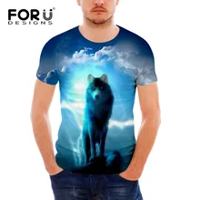 FORUDESIGNS Fashion Brand Men's T shirt 3D Wolf Print T-shirt Summer Short Sleeve Shirts Tops XS~2XL Big Size O Neck Tees Casual