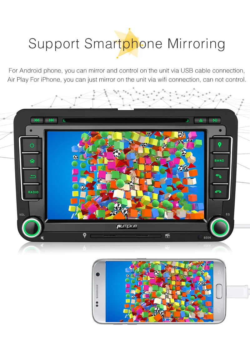 Pumpkin 2 Din 7'' Android 8.0 Car Stereo DVD Player Octa-Core 4GB RAM GPS Navigation For VW/Skoda/Seat/Golf Car DVR FM Radio 