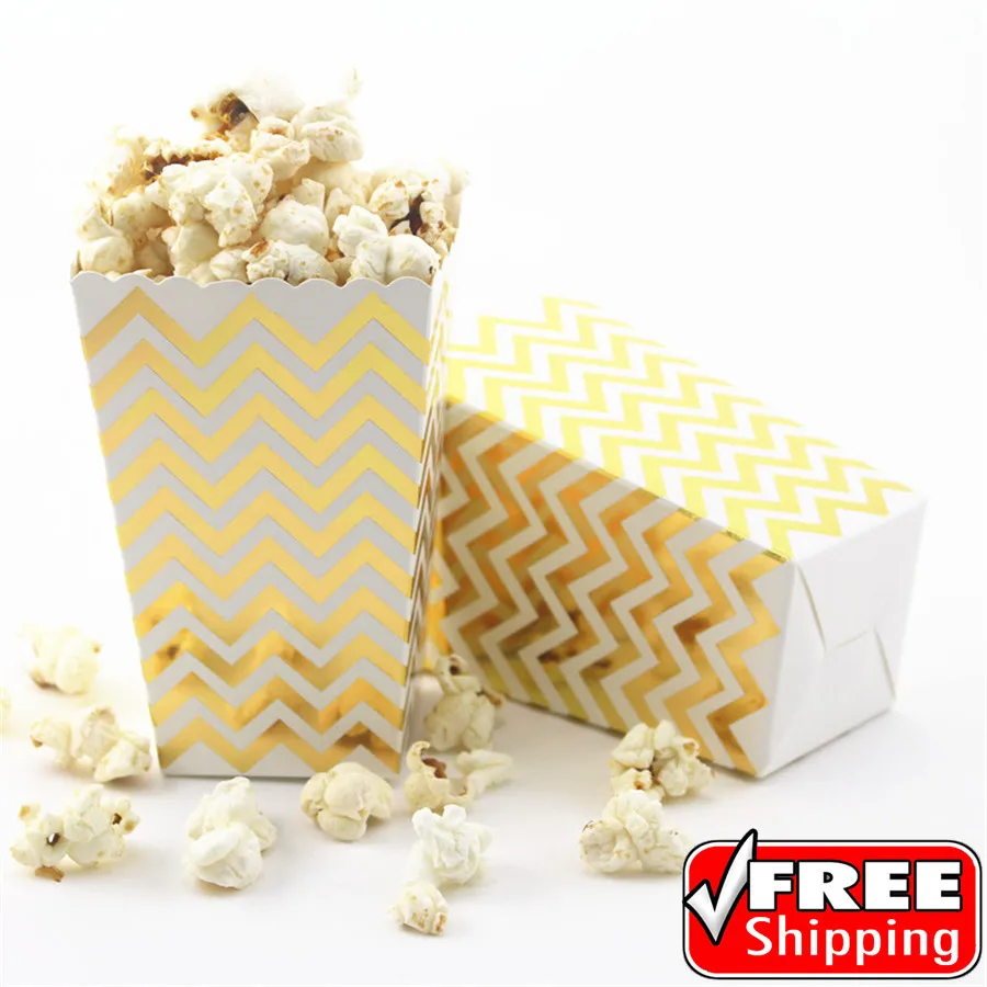 36pcs Metallic Gold Foil Chevron Mini Popcorn Boxes Wedding Christmas