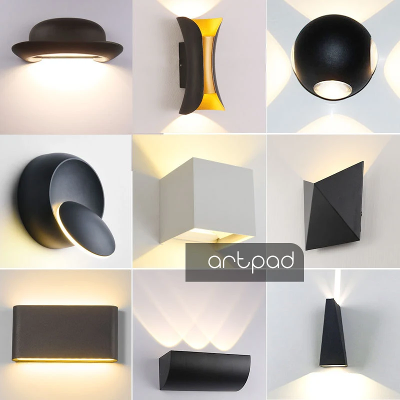 

Artpad Modern Indoor Outdoor Waterproof Wall Lamp AC220V Black/White Dimmer LED Stair Light for Bathroom Hotel Hallway Lighting