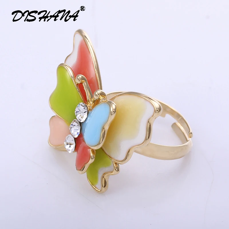 

Christmas Big Sale Jewelry Ring Gold -color Plt Austrian Crystal multicolor Enamel Butterfly Rings for Women anillos(KA0056)