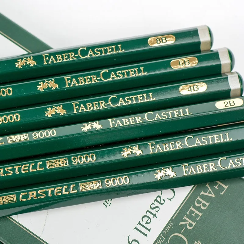 Карандаш для рисования и набросков из графита Faber Castell 6 9000, 6 штук, Германия, HB/B/2B/4B/6B/8B