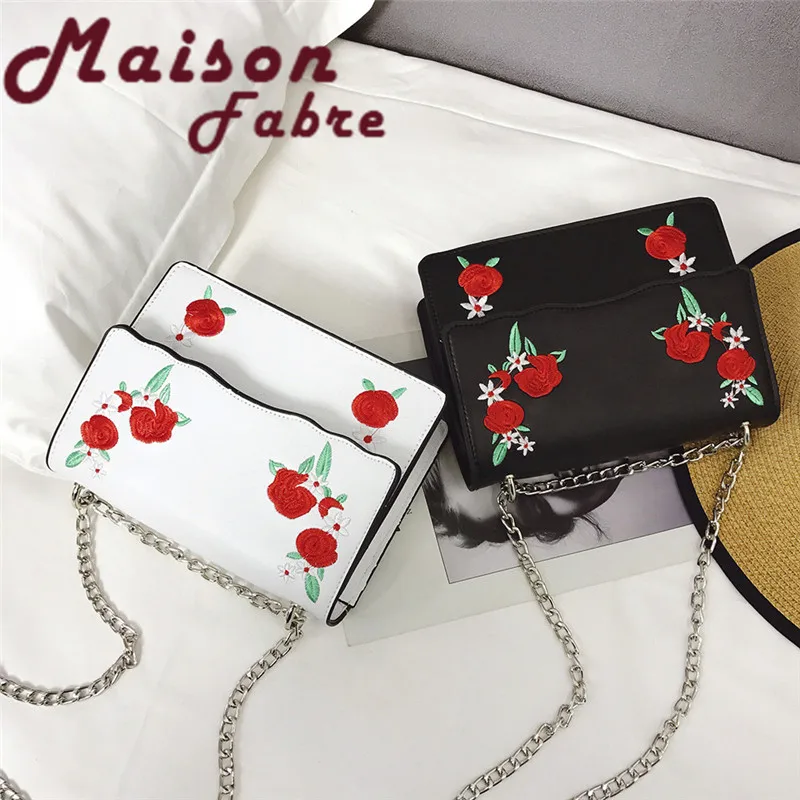 

HB@Women Girl Chain Fashion Rose embroidery Print Flap Bag Pretty Crossbody Shoulder Bag