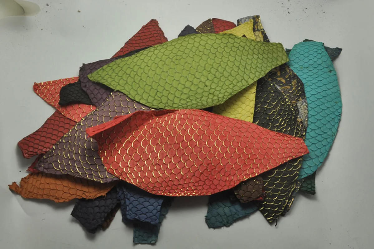 Leather Material 25*10cm Colorful Genuine Salmon fish skin leather piece DIY bag belt shoes accessories