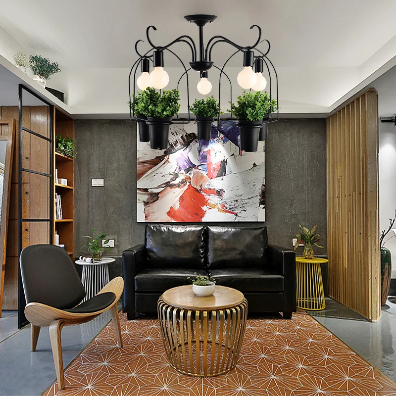 

creative new Chinese garden retro industrial bar tables restaurant potted coffee restaurants lam plant pendant lights LO8412