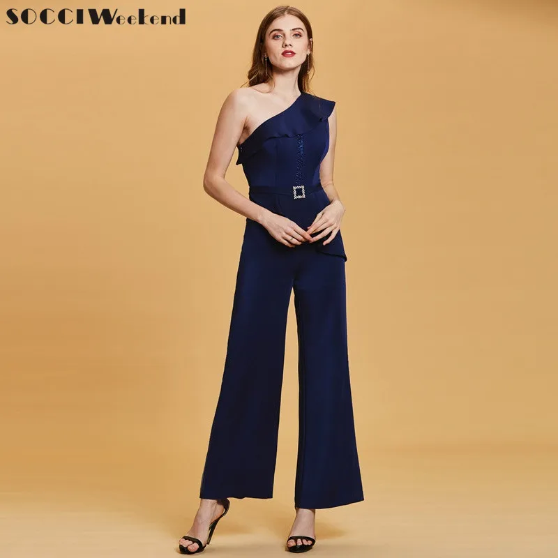 SOCCI Weekend Cocktail Dress 2018 New Navy One Shoulder