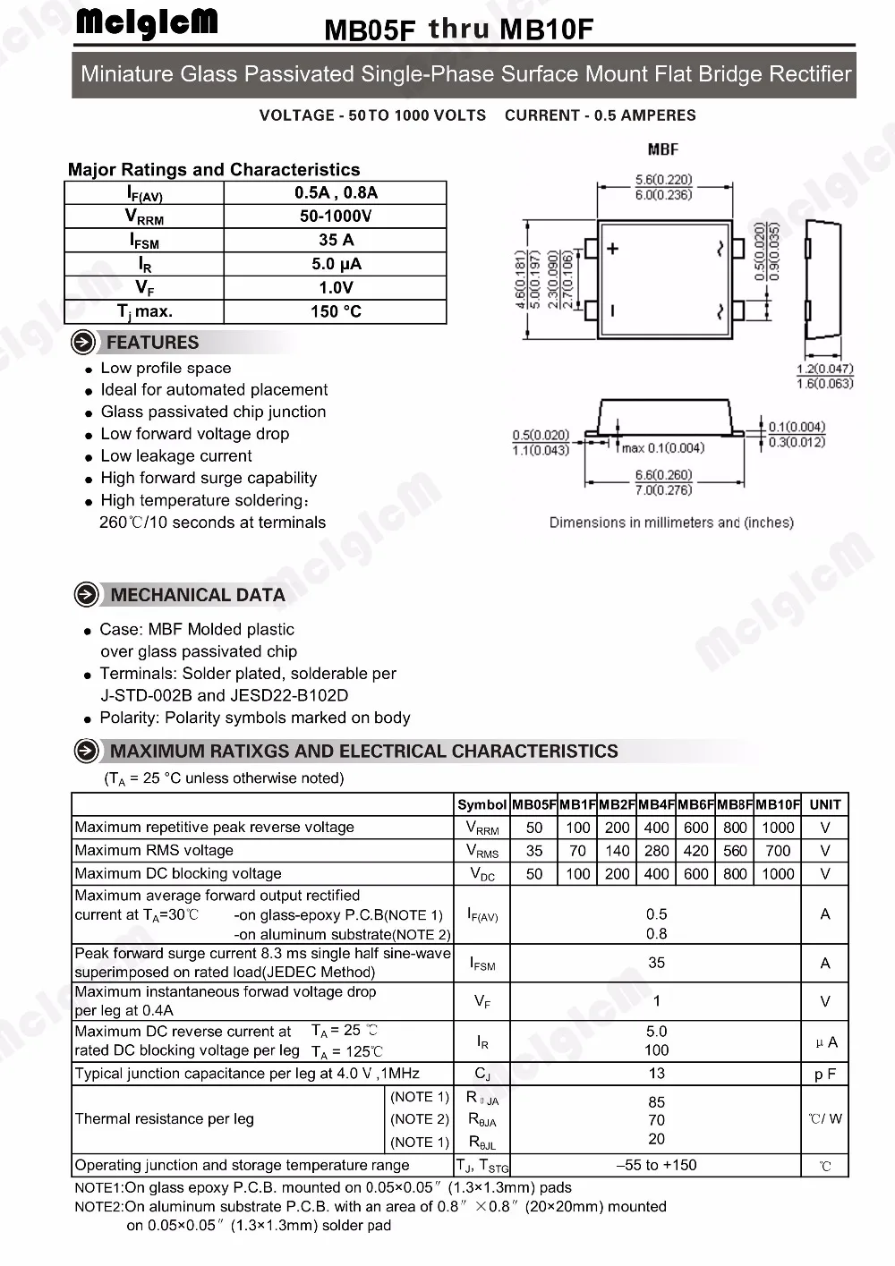 MCIGICM 100pcs Bridge rectifier mb10f sop4 0.5a 1000v sop4 b10f
