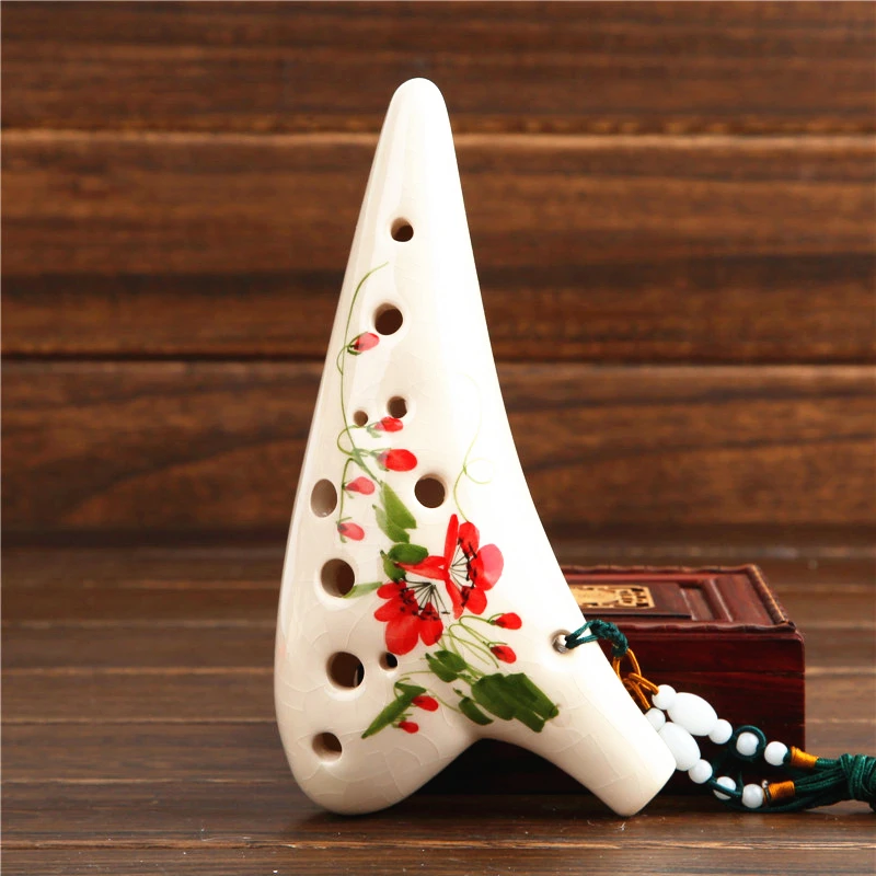 12 Hole C Key White Alto Ocarina, Use AC Key to Play Instrument Ocarina