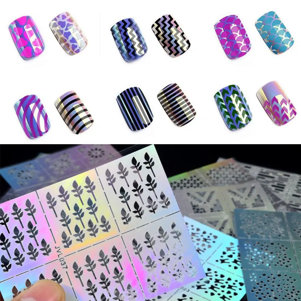1 лист DIY маникюр неправильной сетки трафарет многоразовый дизайн ногтей Vinyls полые наклейки штамповка шаблон инструменты для ногтей