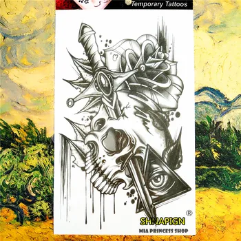 

SHNAPIGN Black Future Eye Skull Temporary Tattoo Body Art,12*20cm Flash Tattoo Stickers,Waterproof Fake Henna Wall Sticker