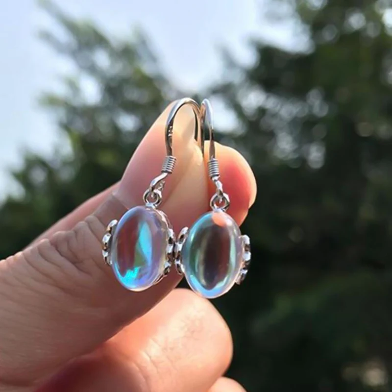 

Moonstone Teardrop Earrings Oval Opal Copper Droplets Dangle Earrings Female Girl