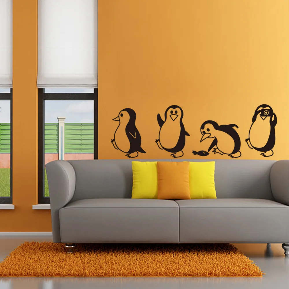 

Funny Cute Penguin Wall Sticker For Living Room DIY Home Decor Children's Bedroom Animal Art Mural Home Decals