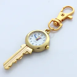 Elegant Crystal Key Style Pocket Pendant Key Ring Chain Quartz Dress Watch with Gift Bag (Gold)