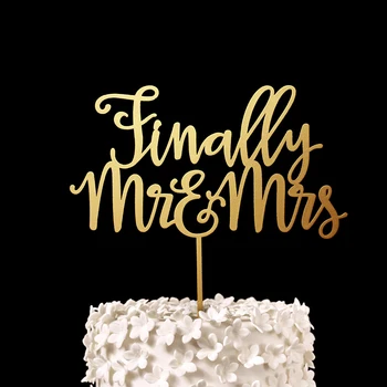 

Finally Mr & Mrs Cake Topper Wood Rustic Personalized Wedding Decortions Bridal Shower Gold Gifts Engagement Party Favors