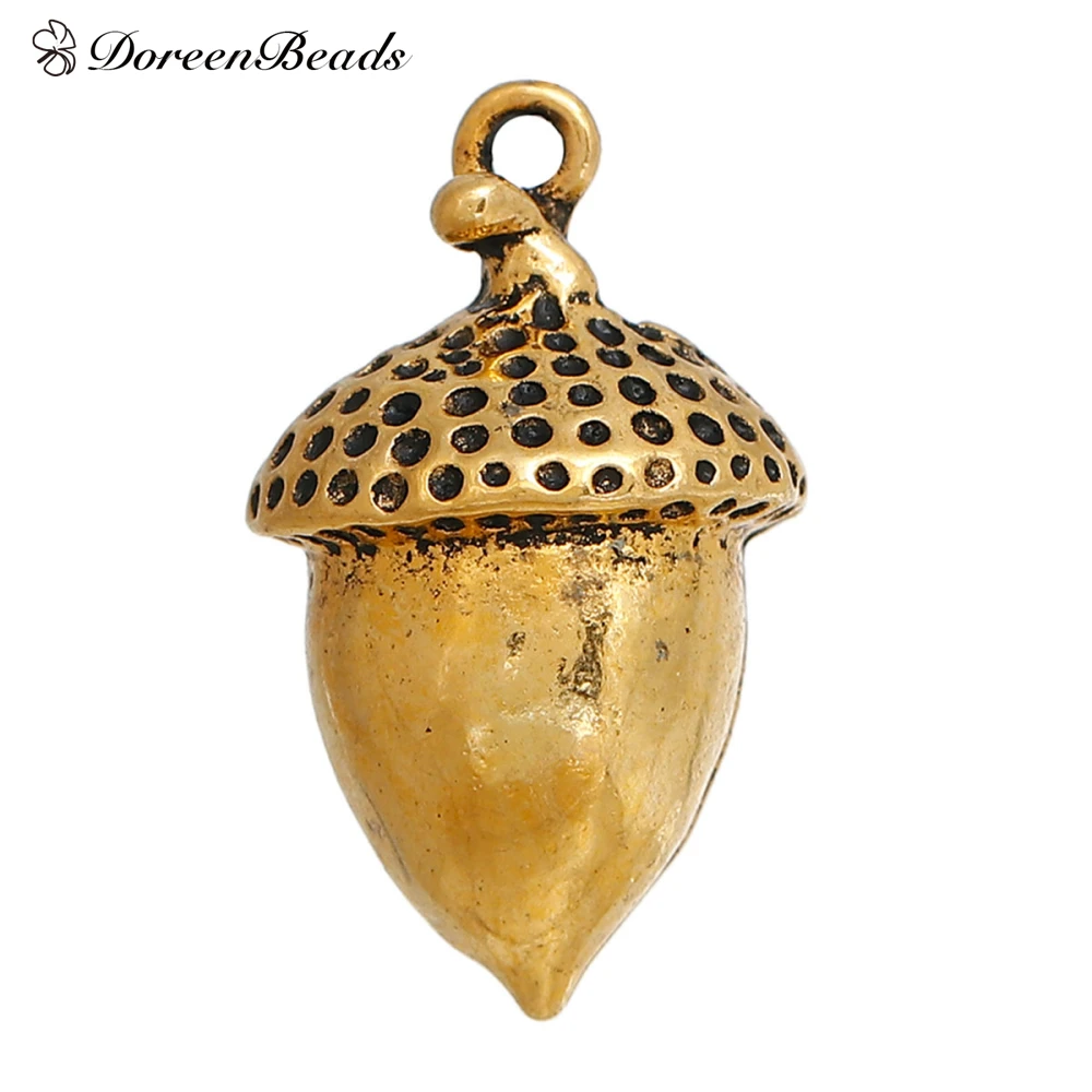 DoreenBeads 3D Подвески из цинкового сплава желудь серебристый цвет золото 28 мм (1 1/8