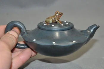 

6" Old Chinese Yixing Zisha Pottery Carved Frog Bufo Statue Teapot Tea set pot
