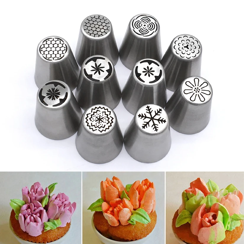 10 Pcs Set Stainless Steel Russian Tulip Icing Piping