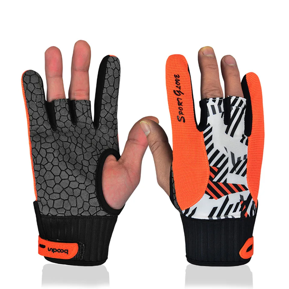 Boodun профессиональные противоскользящие перчатки для боулинга аксессуары для боулинга полупальцевые инструменты спортивные перчатки варежки для боулинга - Цвет: Orange L